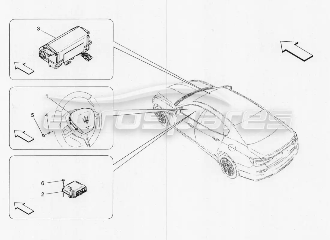 maserati qtp. v8 3.8 530bhp 2014 auto diagrama de piezas del sistema de airbag delantero