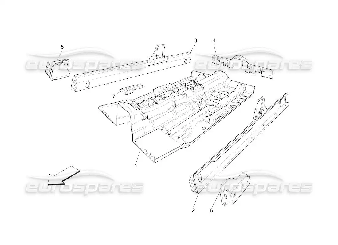 maserati qtp. (2011) 4.2 auto diagrama de piezas de marcos estructurales centrales y paneles laminares