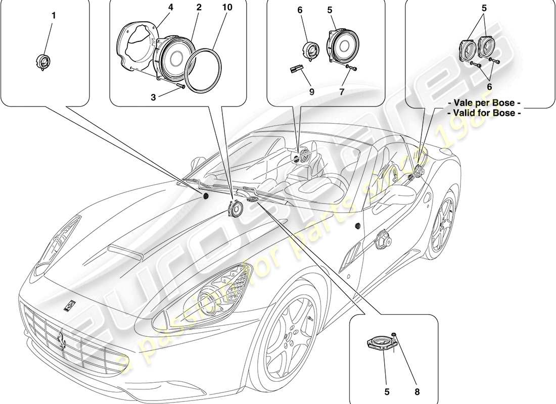 ferrari california (rhd) diagrama de piezas del sistema de altavoces de audio