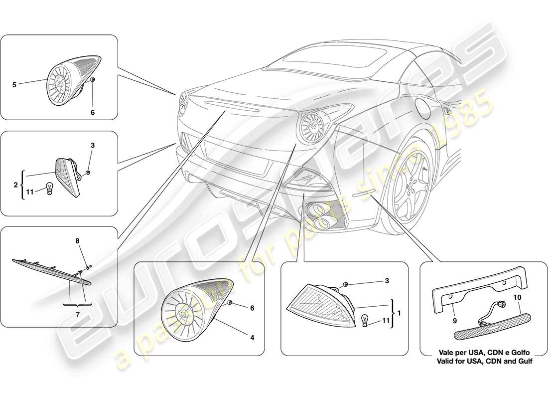 ferrari california (usa) diagrama de piezas de luces traseras