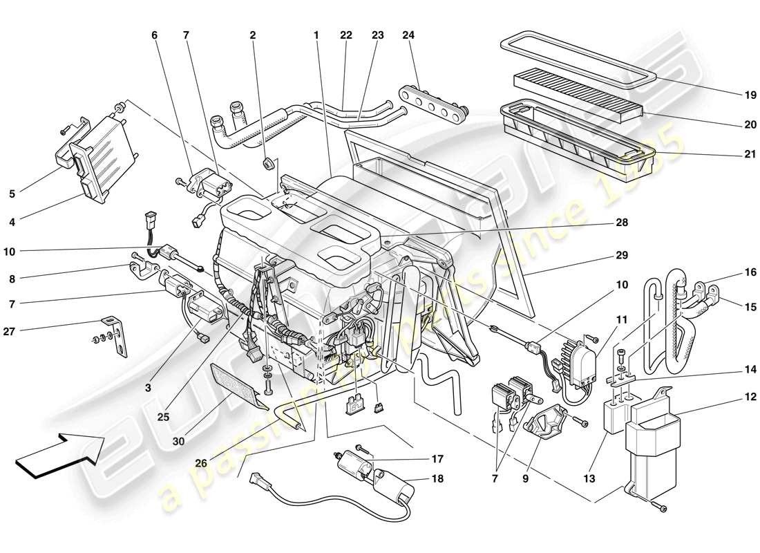 ferrari f430 scuderia (rhd) unidad evaporadora diagrama de piezas