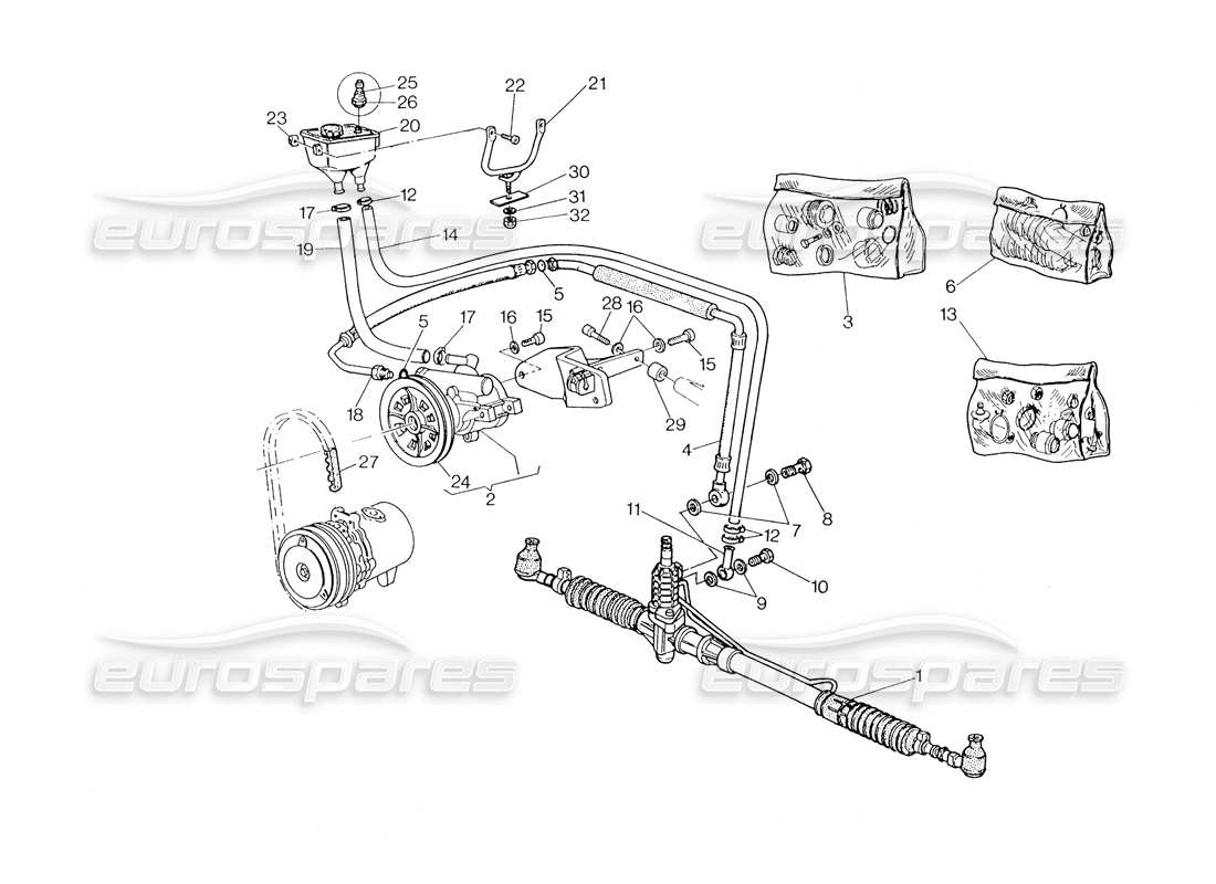 maserati biturbo spider diagrama de piezas del sistema de dirección asistida (derecho, dirección)