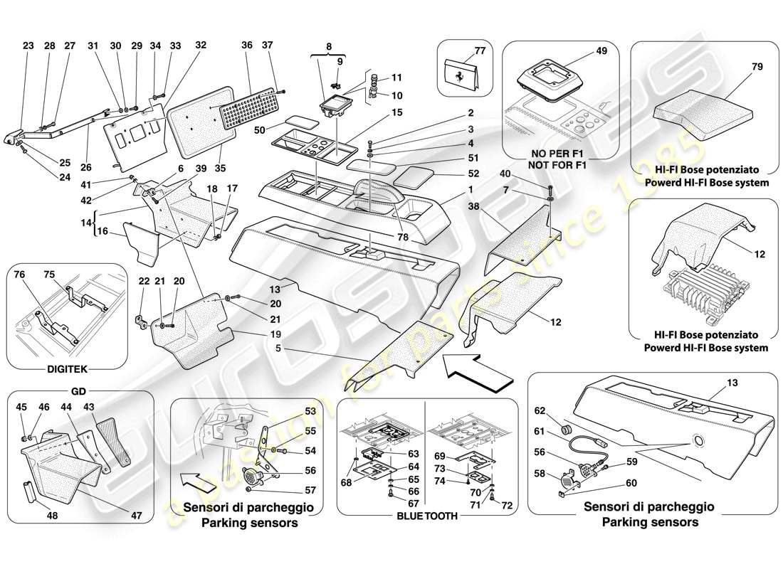 ferrari f430 spider (rhd) túnel - subestructura y accesorios diagrama de partes