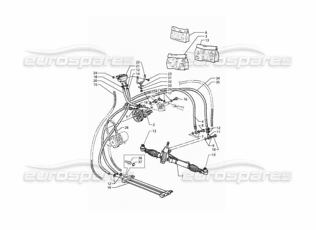 maserati qtp. 3.2 v8 (1999) diagrama de piezas del sistema de dirección asistida (transmisión derecha)