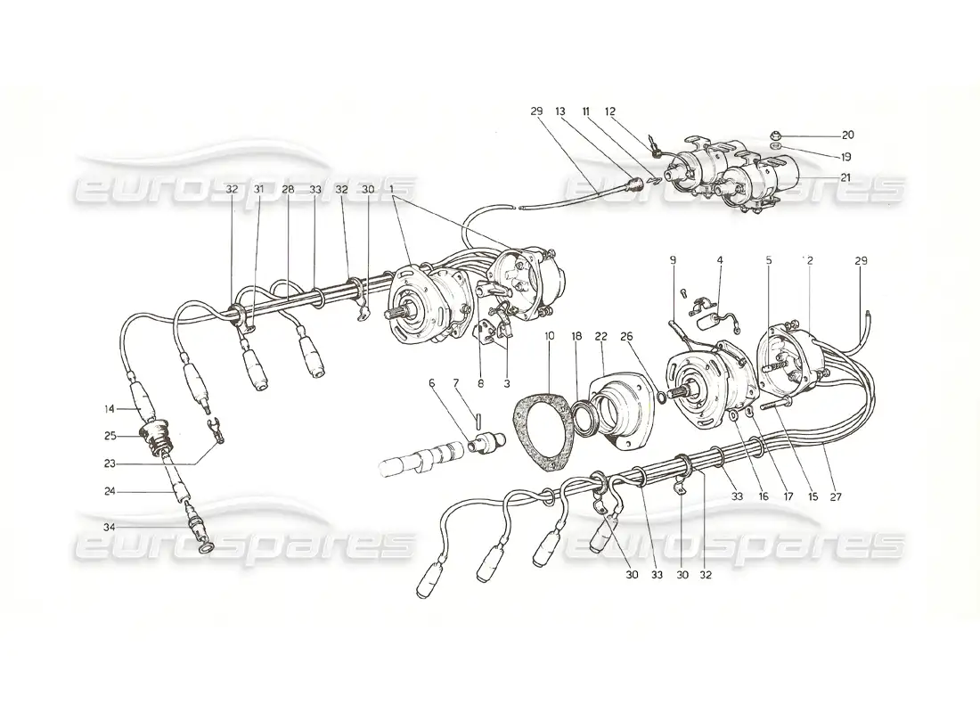 ferrari 308 gt4 dino (1976) encendido del motor (versiones de ee. uu. y australia 1976) diagrama de piezas