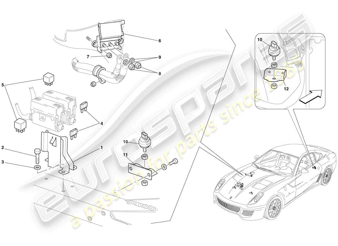 ferrari 599 gto (europe) diagrama de piezas de la ecu del compartimiento del motor