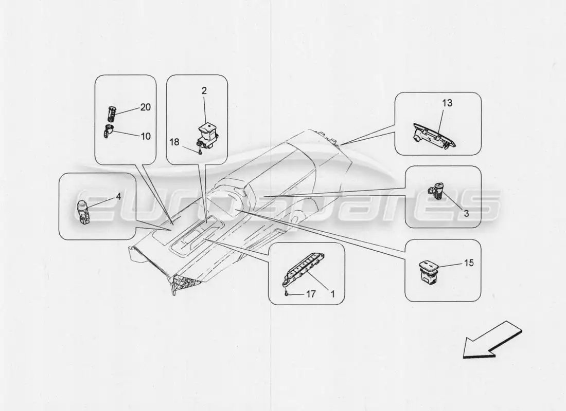 maserati qtp. v8 3.8 530bhp 2014 auto diagrama de piezas de los dispositivos de la consola central