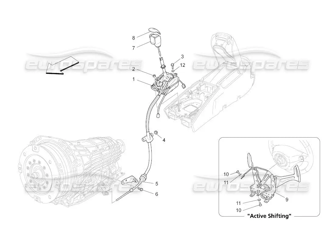 maserati qtp. (2011) 4.2 auto controles del conductor para el diagrama de piezas de la caja de cambios automática