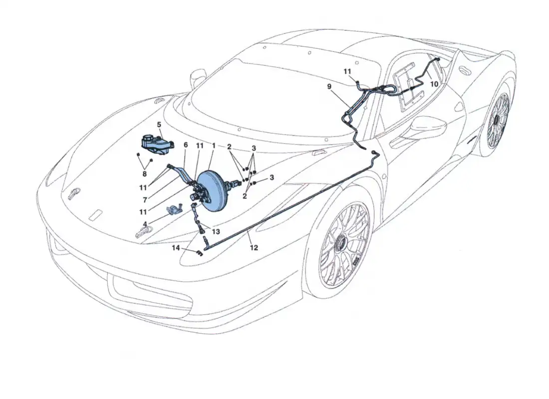 ferrari 458 challenge sistema de refuerzo de frenos diagrama de piezas