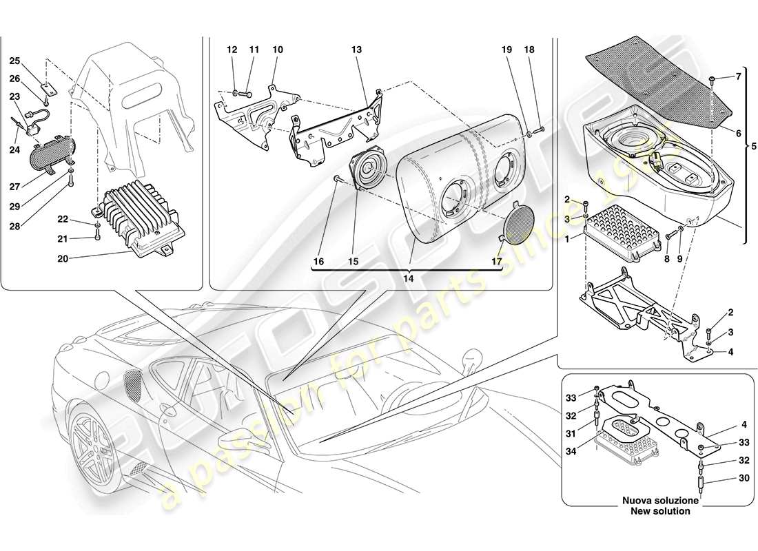 ferrari f430 coupe (usa) diagrama de piezas del sistema bose hi fi de alta potencia