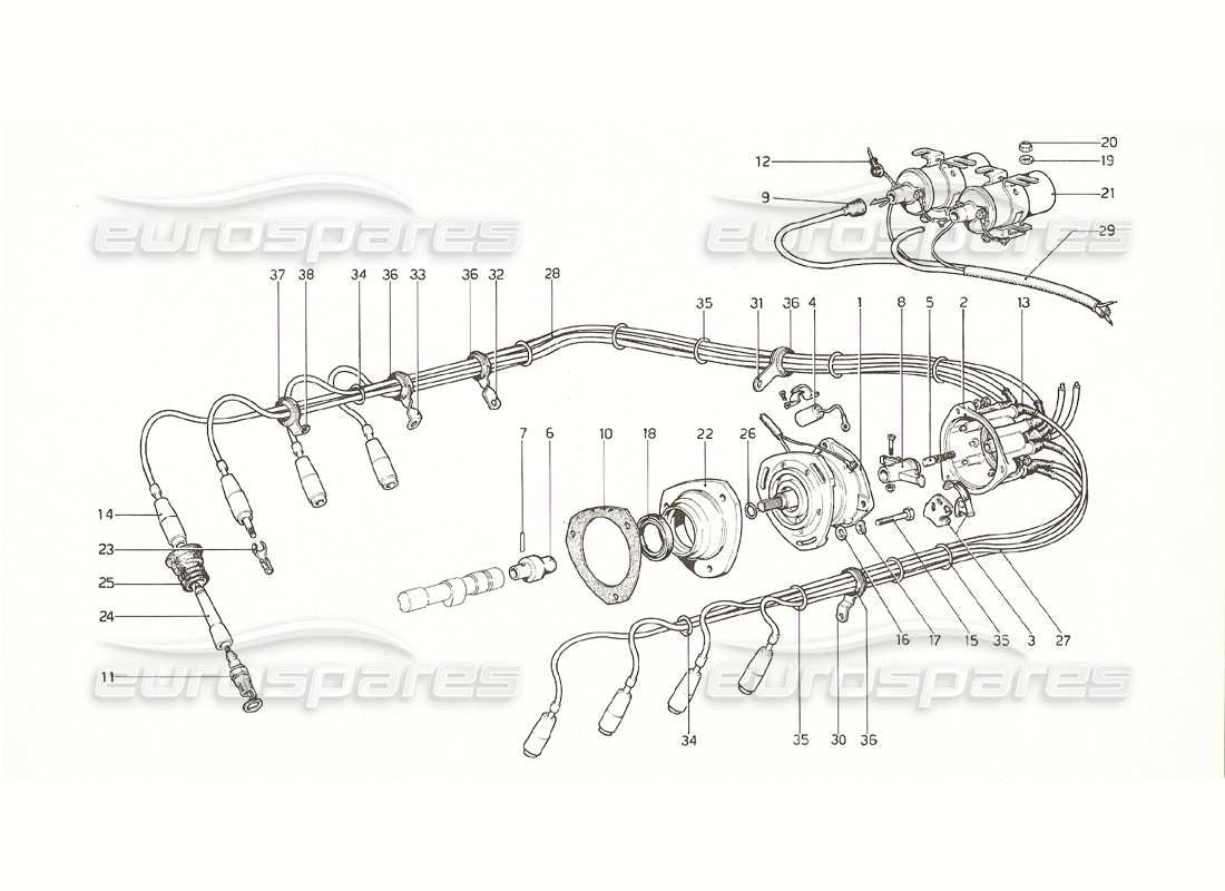 ferrari 308 gt4 dino (1976) encendido del motor (1 distribuidor) diagrama de piezas