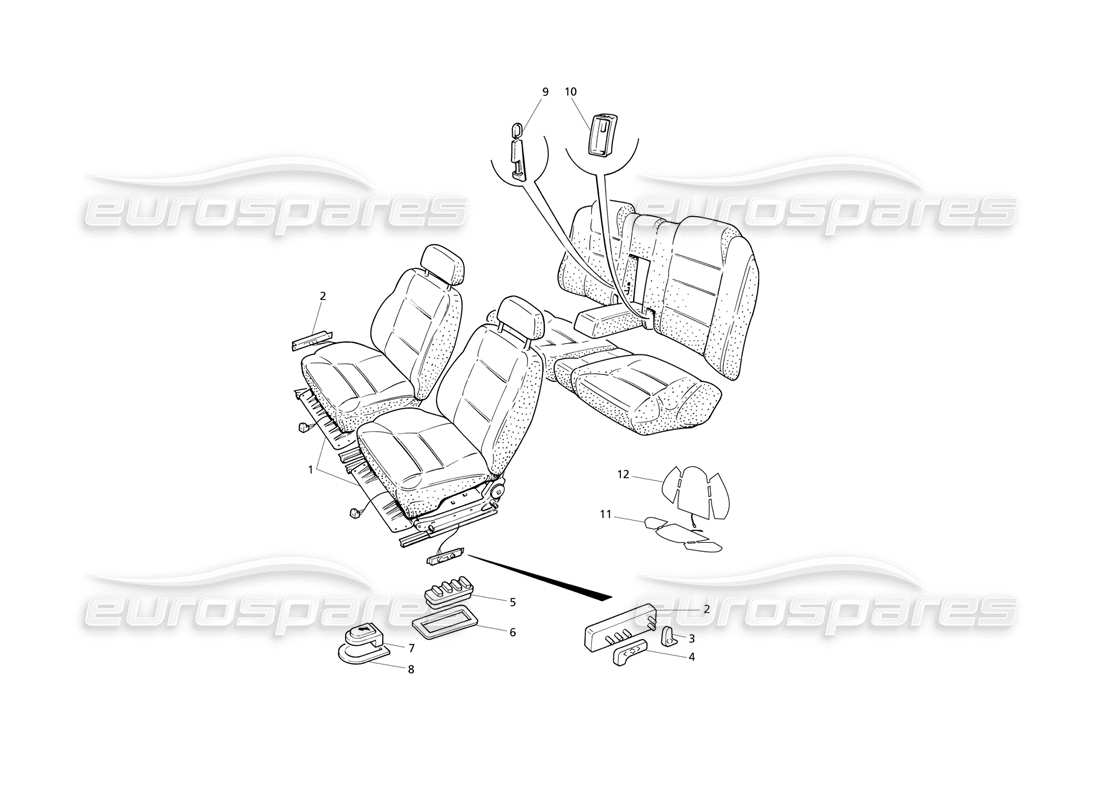 maserati qtp v6 evoluzione asientos: diagrama de piezas de estructuras y accesorios