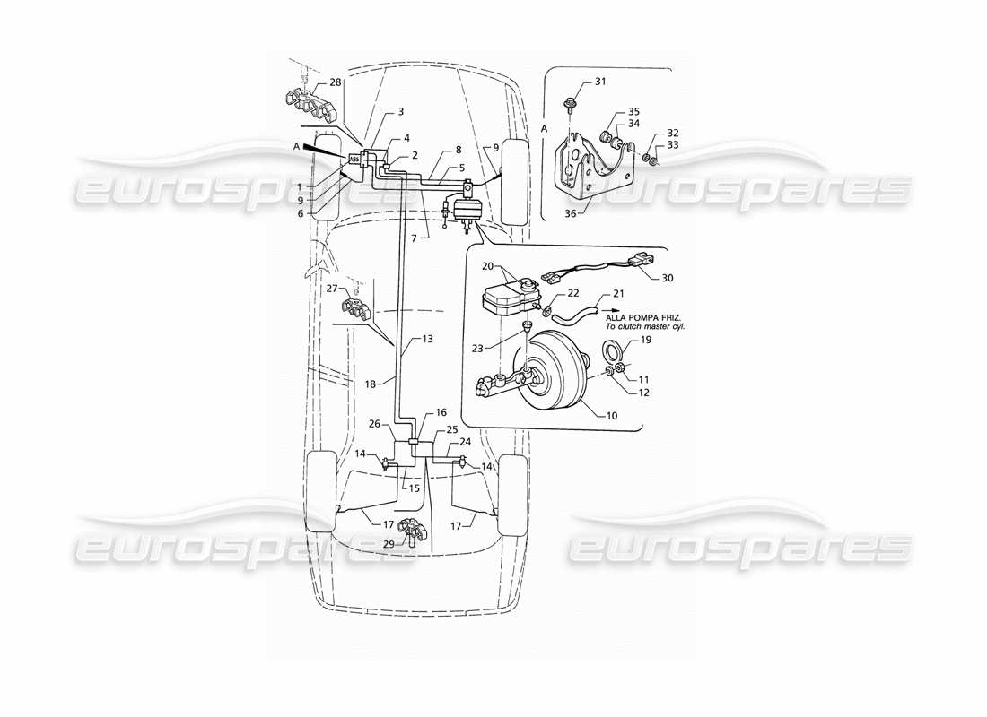 maserati qtp v6 (1996) diagrama de piezas de las líneas de freno hidráulico abs (rhd)