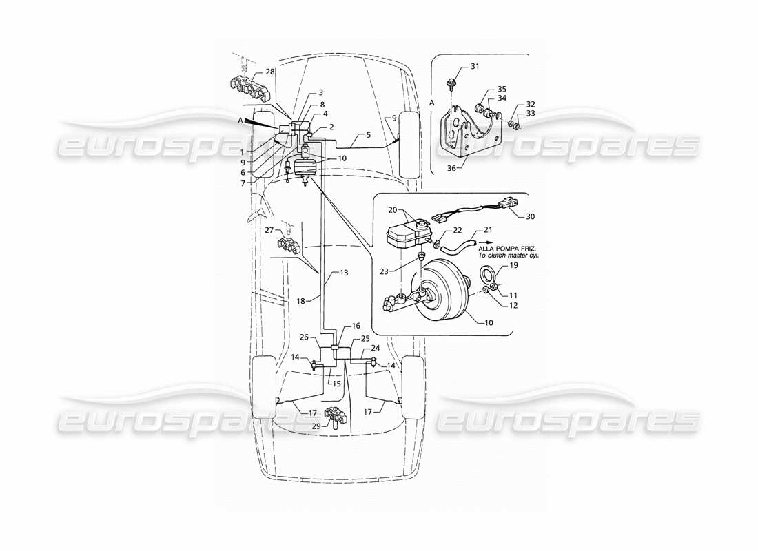 maserati qtp v6 (1996) líneas de freno hidráulico abs (lhd) diagrama de piezas