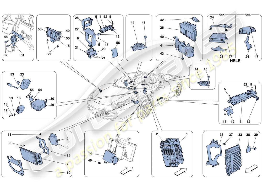 ferrari 458 spider (rhd) diagrama de piezas de la ecu del vehículo