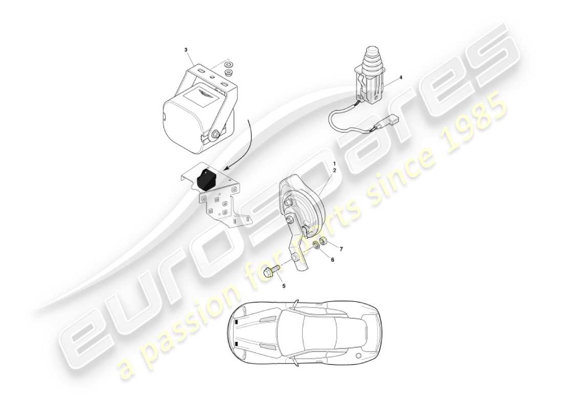 aston martin vanquish (2005) componentes debajo del capó diagrama de piezas