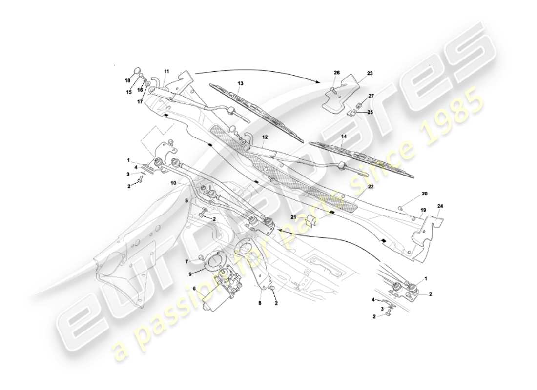 aston martin vanquish (2004) diagrama de piezas de limpiaparabrisas