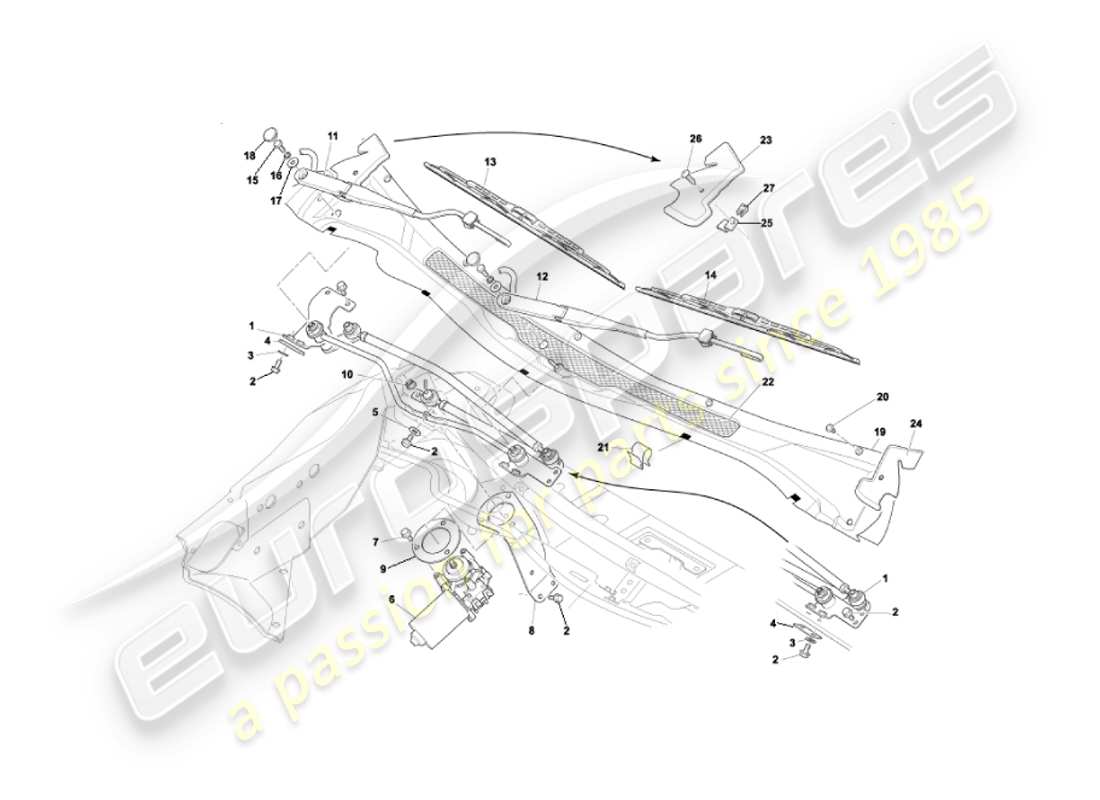 aston martin vanquish (2005) limpiaparabrisas diagrama de piezas