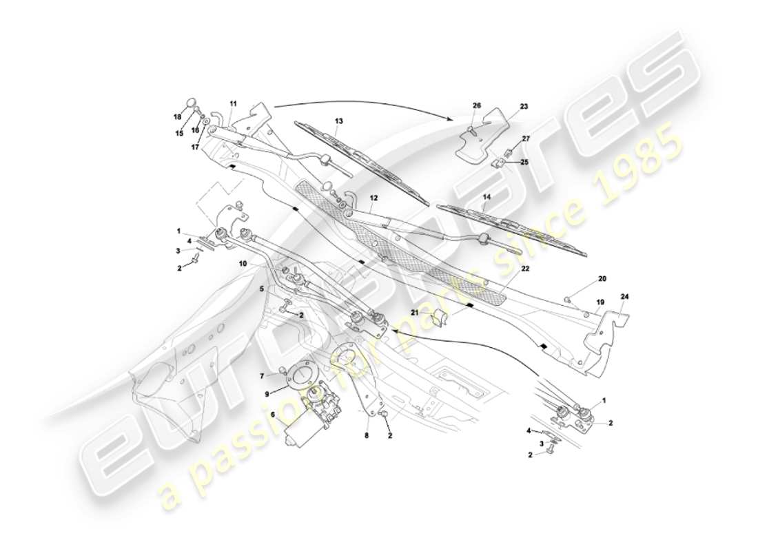aston martin vanquish (2006) limpiaparabrisas diagrama de piezas