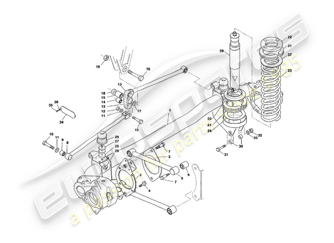 aston martin v8 volante (1997) rear suspension diagrama de piezas