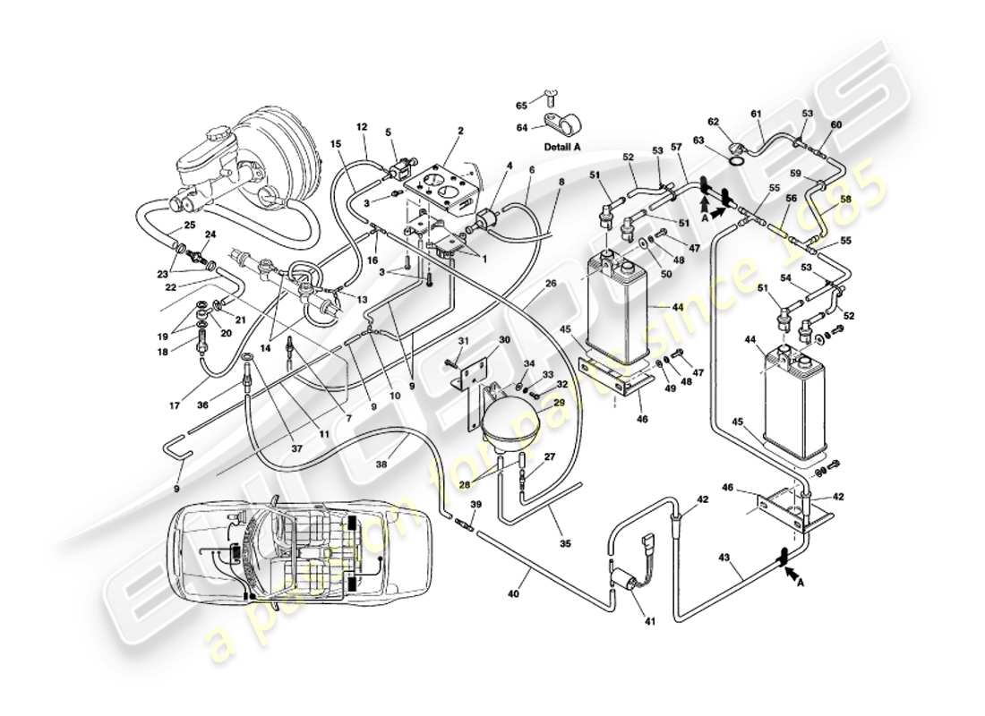 aston martin v8 volante (1997) sistema de vacío diagrama de piezas
