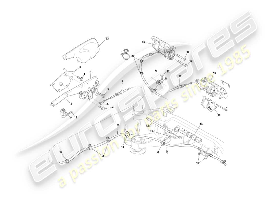 aston martin vanquish (2003) diagrama de piezas del freno de mano