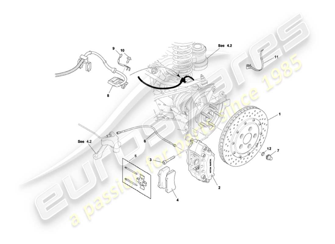 aston martin vanquish (2003) diagrama de piezas de frenos traseros