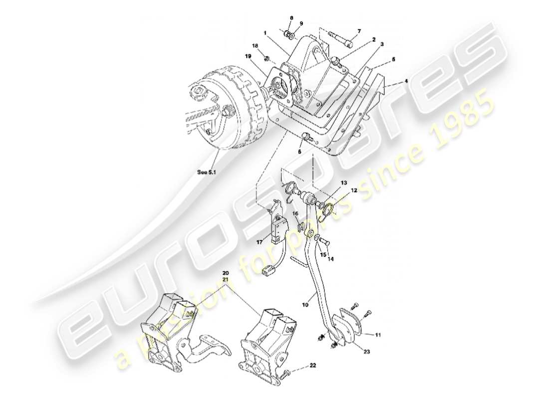 aston martin vanquish (2003) diagrama de piezas del engranaje del pedal