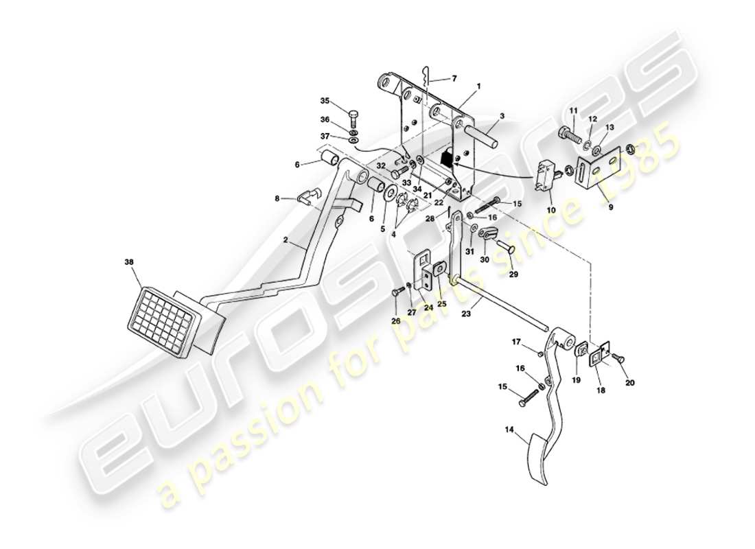 aston martin v8 coupe (2000) diagrama de piezas del engranaje del pedal