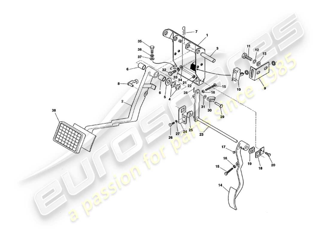 aston martin v8 volante (1997) diagrama de piezas del engranaje del pedal