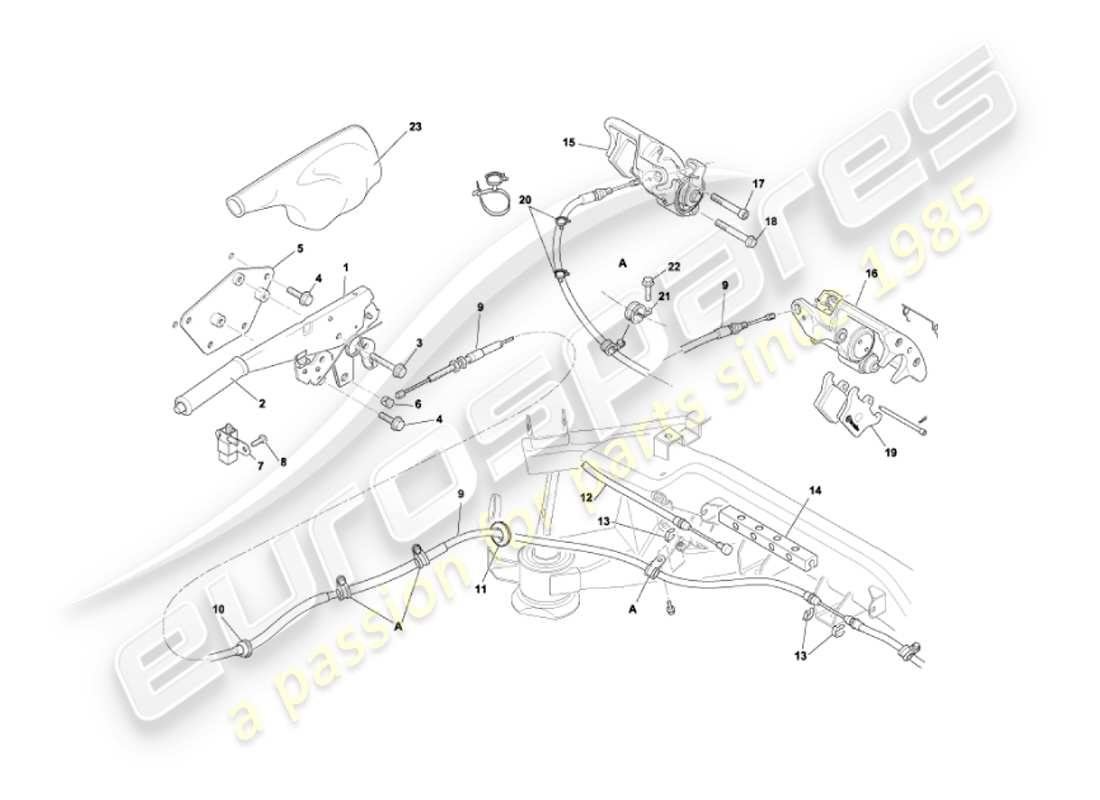 aston martin vanquish (2002) diagrama de piezas del freno de mano