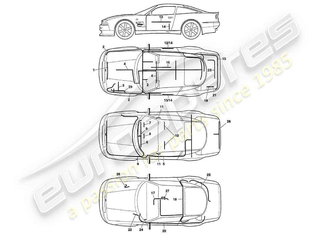 aston martin v8 coupe (2000) diagrama de piezas de arneses