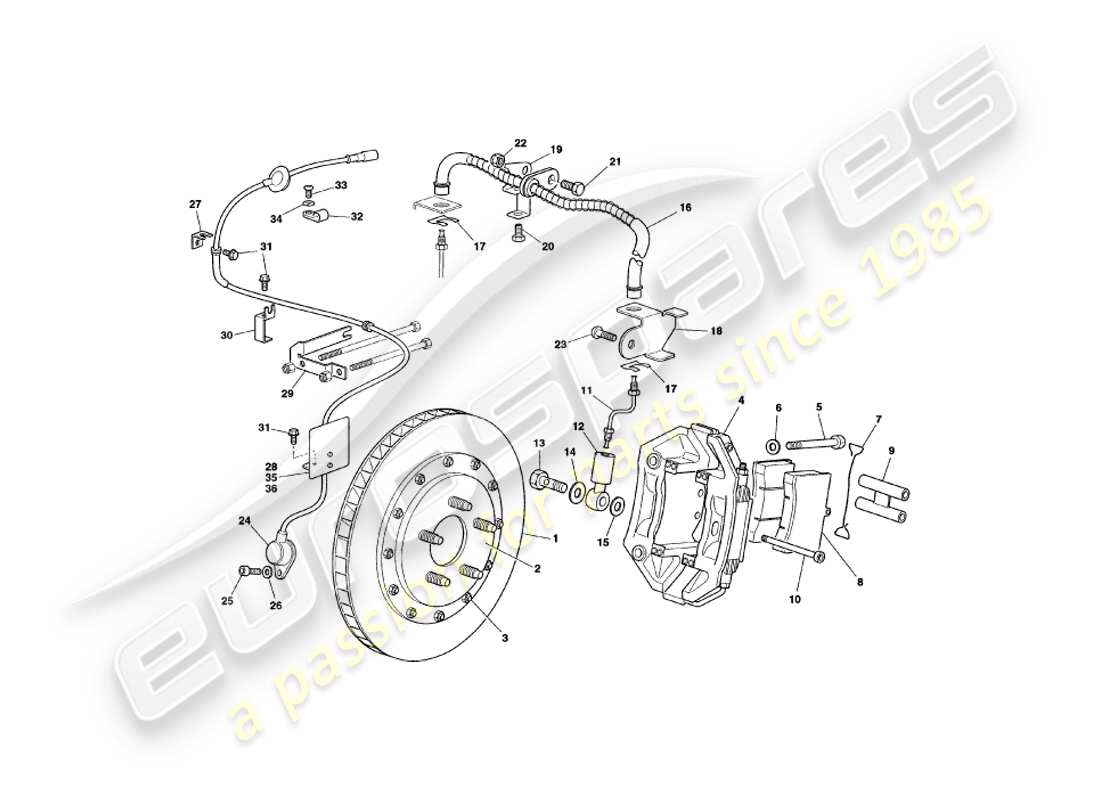 aston martin v8 coupe (2000) frenos delanteros diagrama de piezas