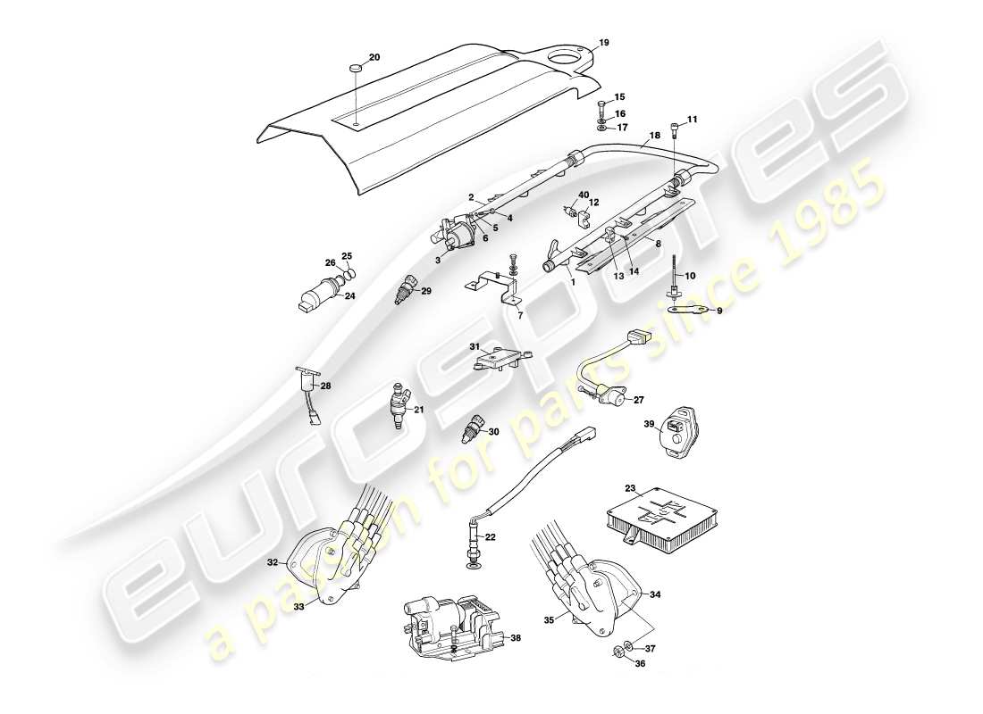 aston martin v8 coupe (2000) diagrama de piezas de inyección electrónica de combustible