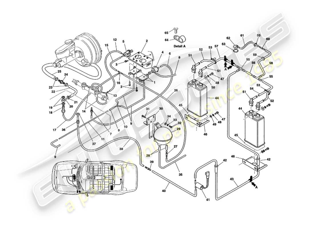 aston martin v8 volante (1998) sistema de vacío diagrama de piezas