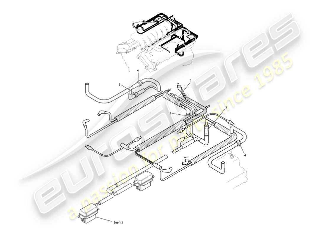 aston martin vanquish (2002) sistema de vacío, motor diagrama de piezas