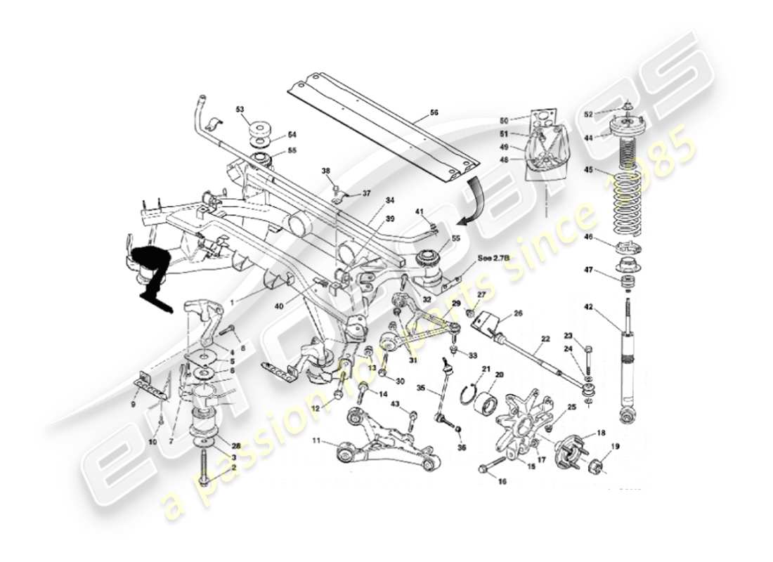 aston martin vanquish (2002) rear suspension diagrama de piezas
