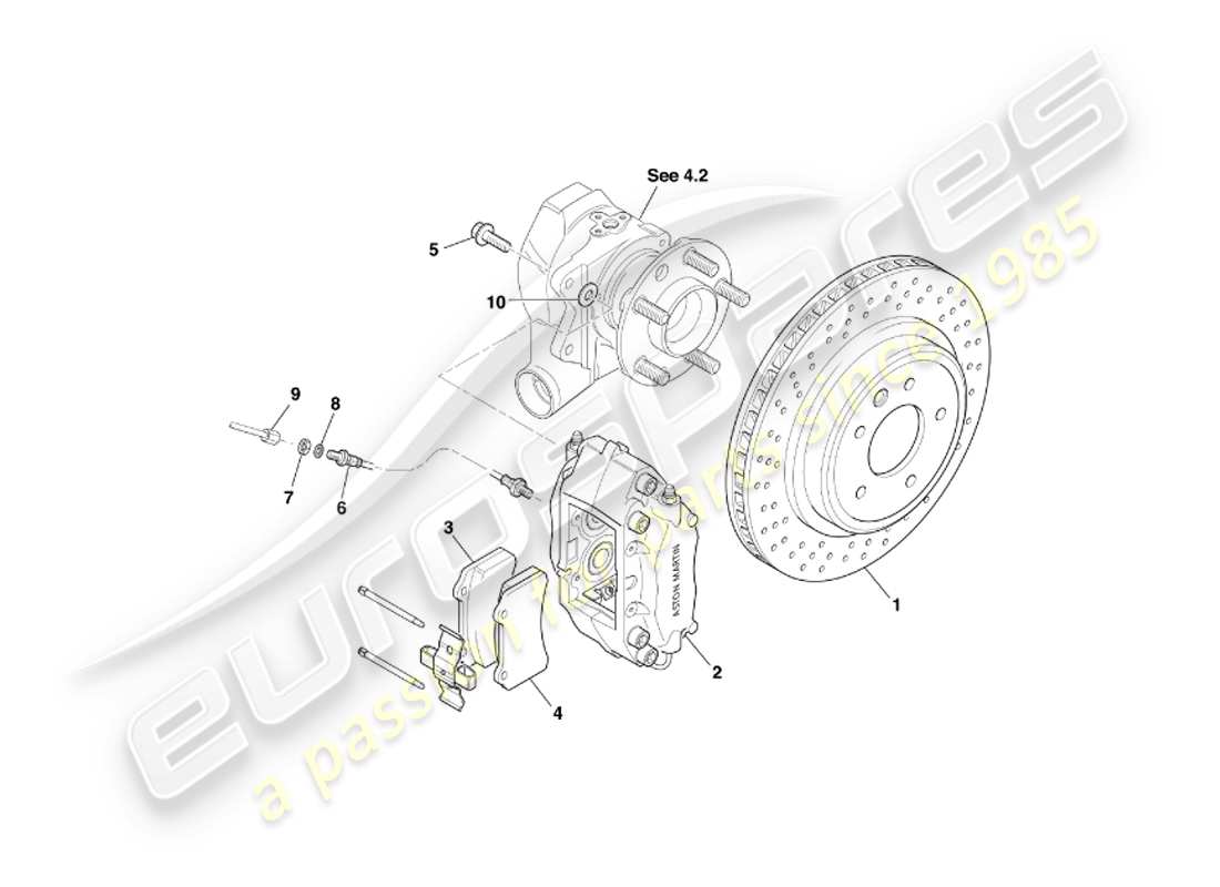 aston martin db7 vantage (2001) diagrama de piezas de frenos traseros