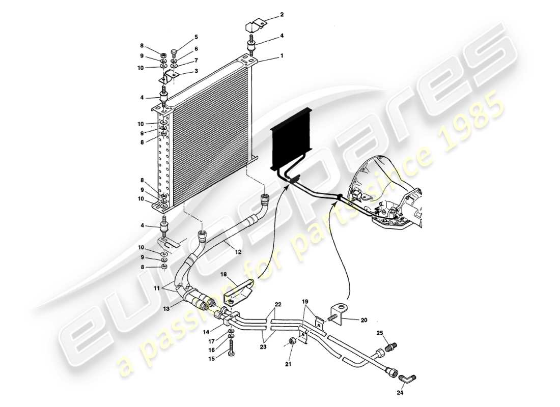 aston martin v8 volante (1998) diagrama de piezas de refrigeración de la caja de cambios