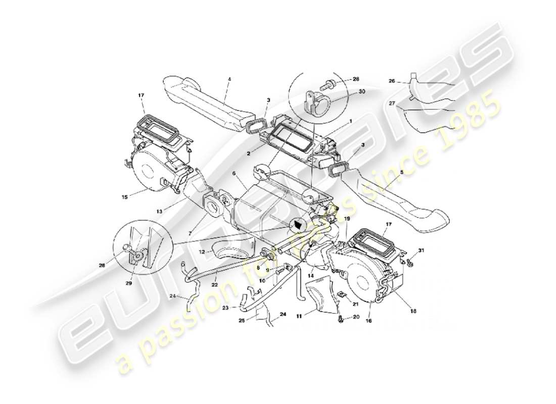 aston martin vanquish (2005) instalación interior diagrama de piezas