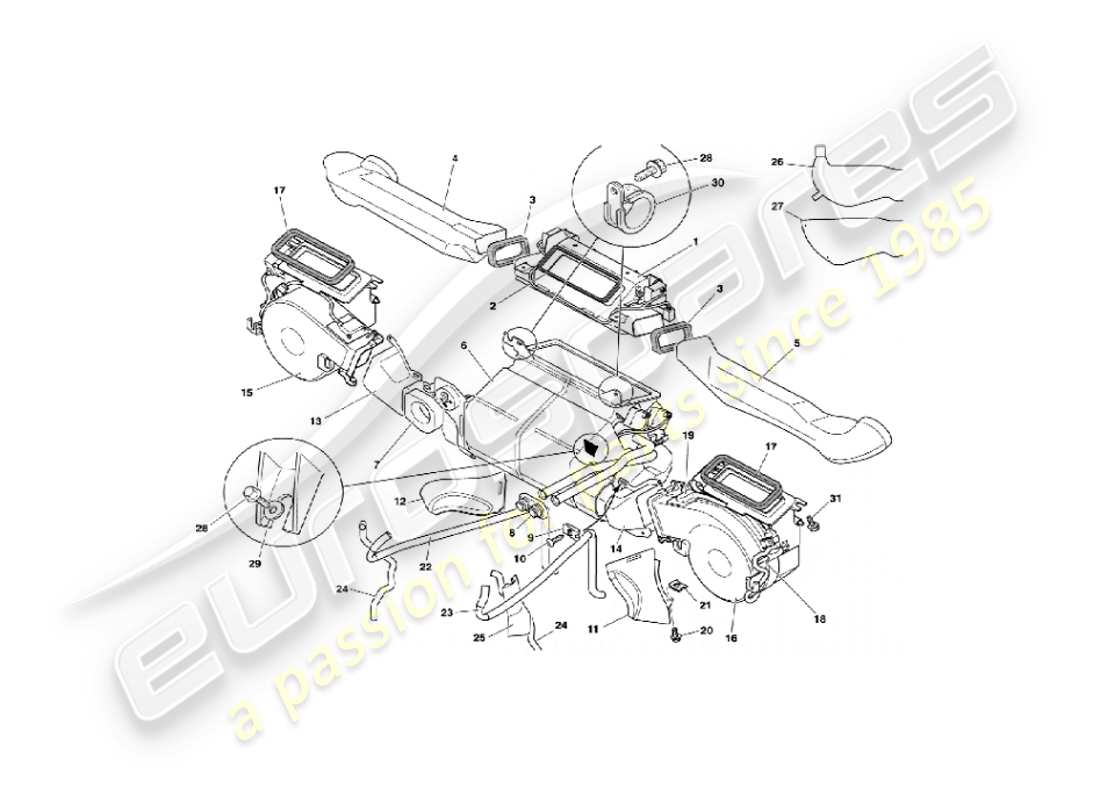 aston martin vanquish (2004) instalación interior diagrama de piezas