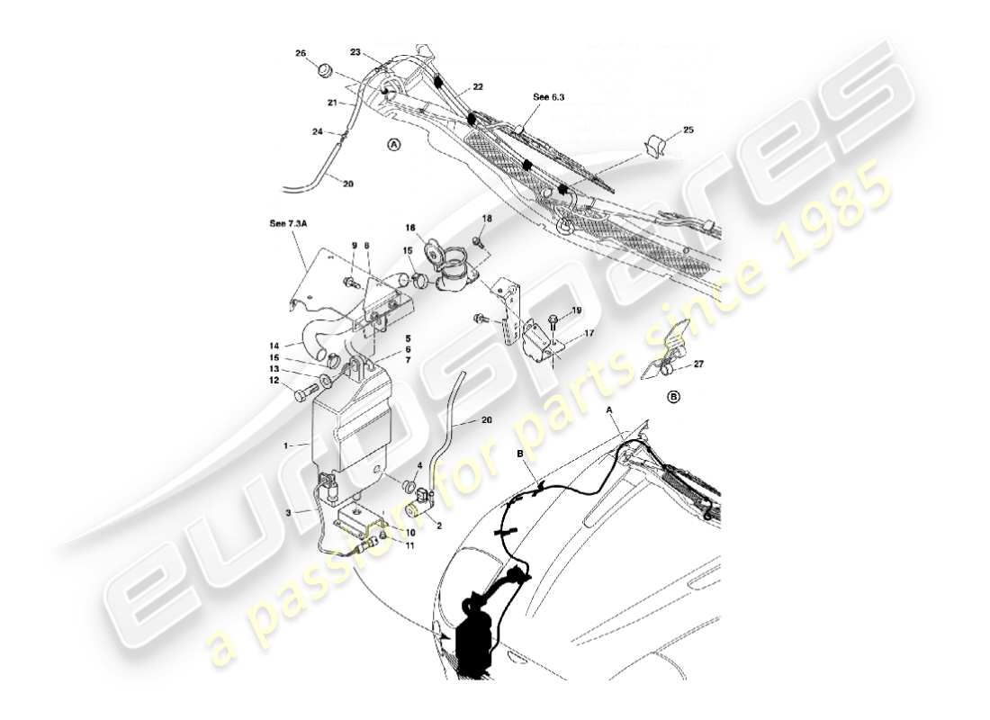 aston martin vanquish (2005) lavaparabrisas diagrama de piezas