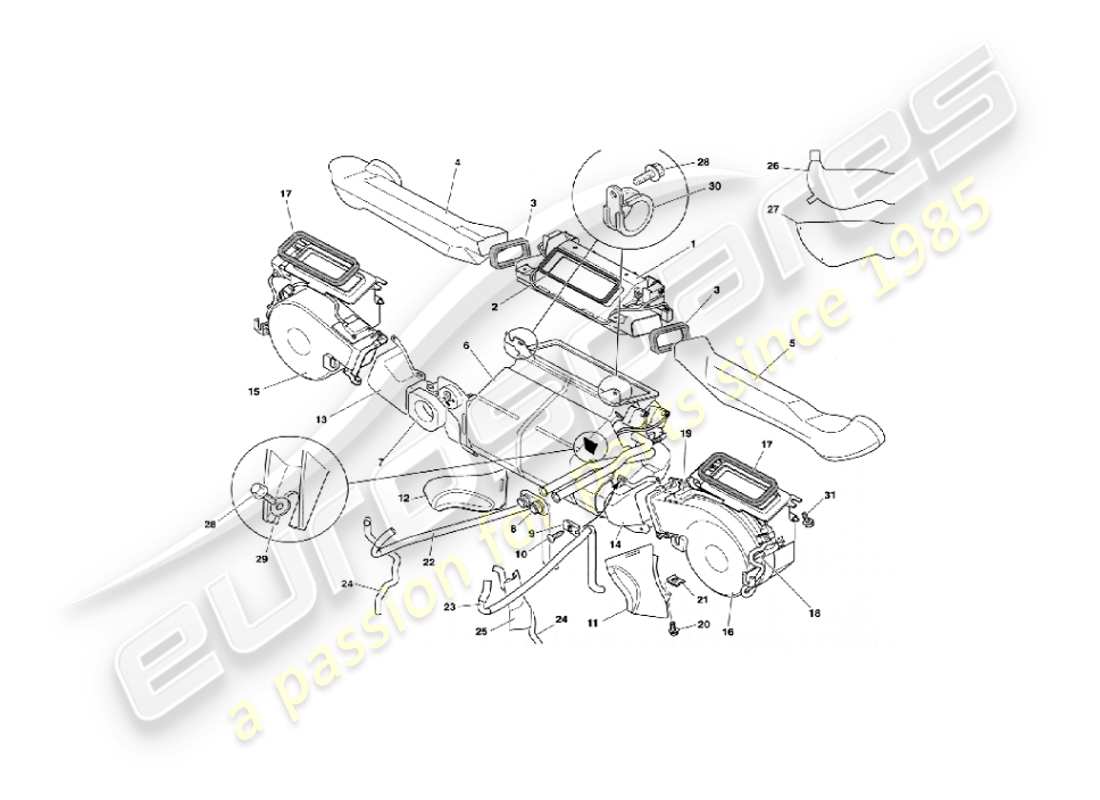 aston martin vanquish (2003) diagrama de piezas de instalación interior