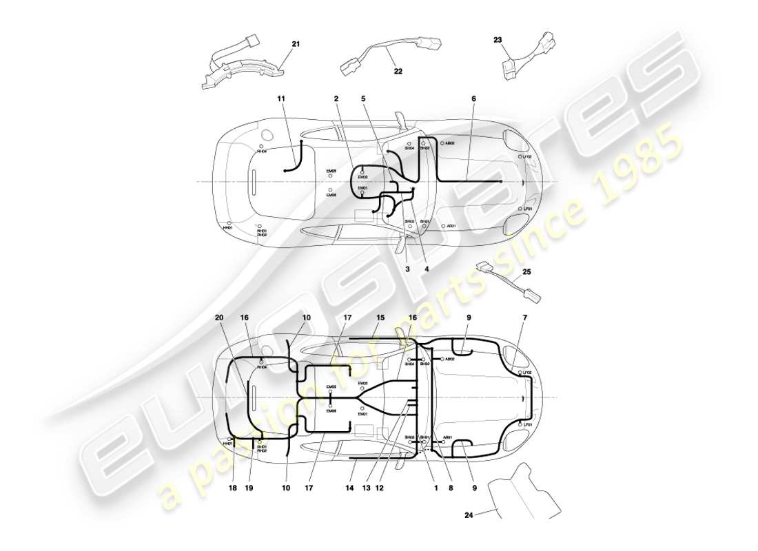 aston martin db7 vantage (2001) diagrama de piezas de arneses