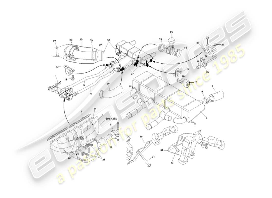 aston martin vanquish (2006) sistema de escape diagrama de piezas