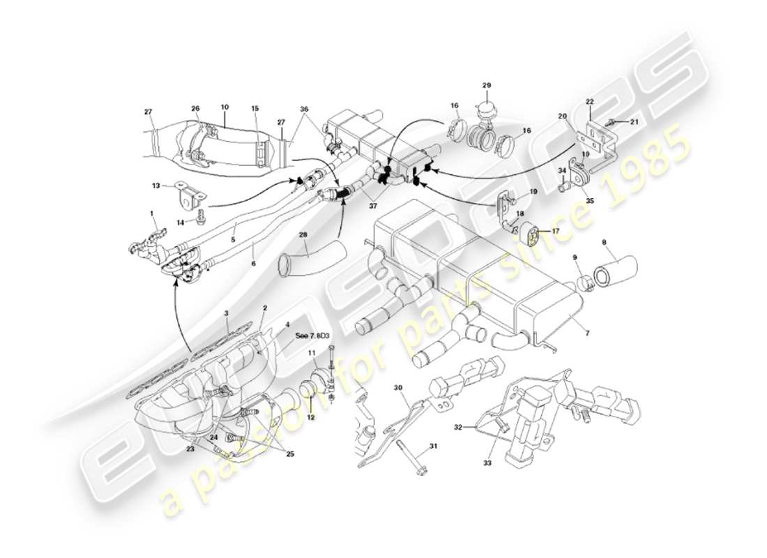 aston martin vanquish (2003) diagrama de piezas del sistema de escape