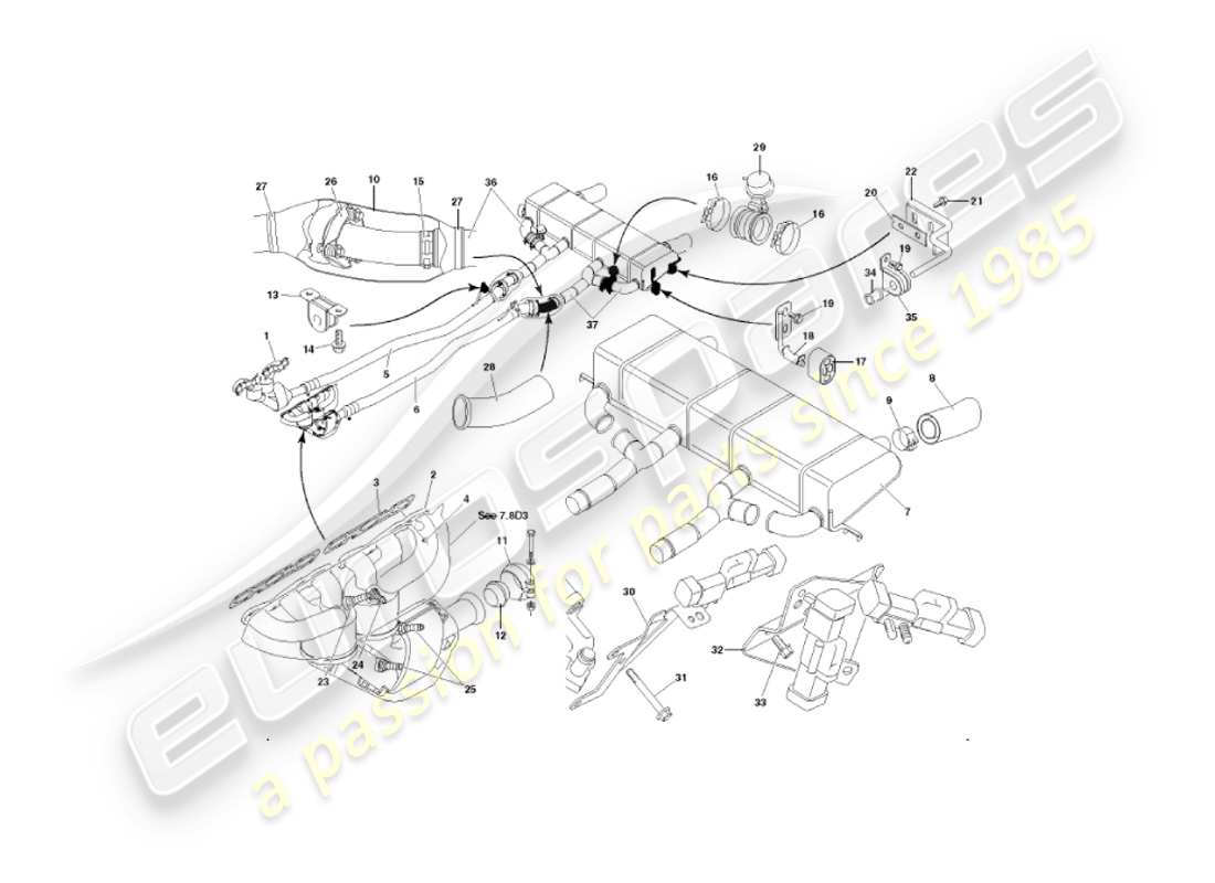 aston martin vanquish (2004) sistema de escape diagrama de piezas