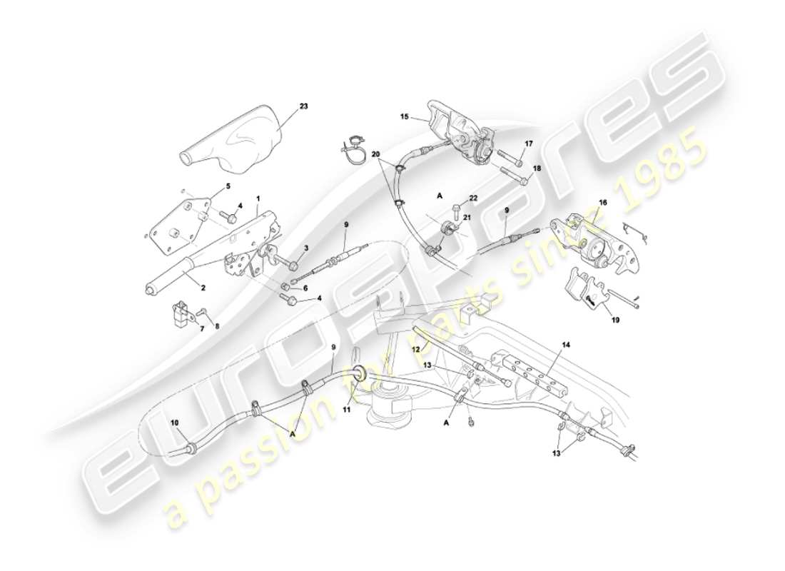 aston martin vanquish (2006) diagrama de piezas del freno de mano