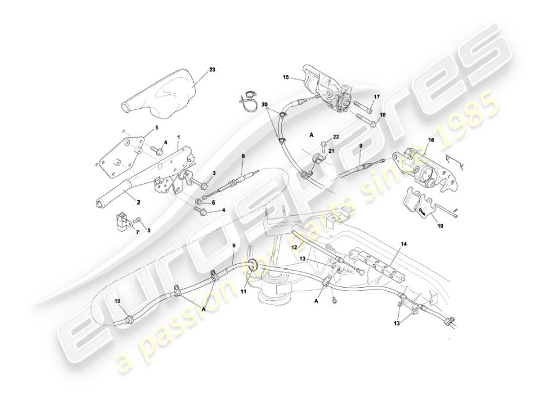 aston martin vanquish (2005) diagrama de piezas del freno de mano