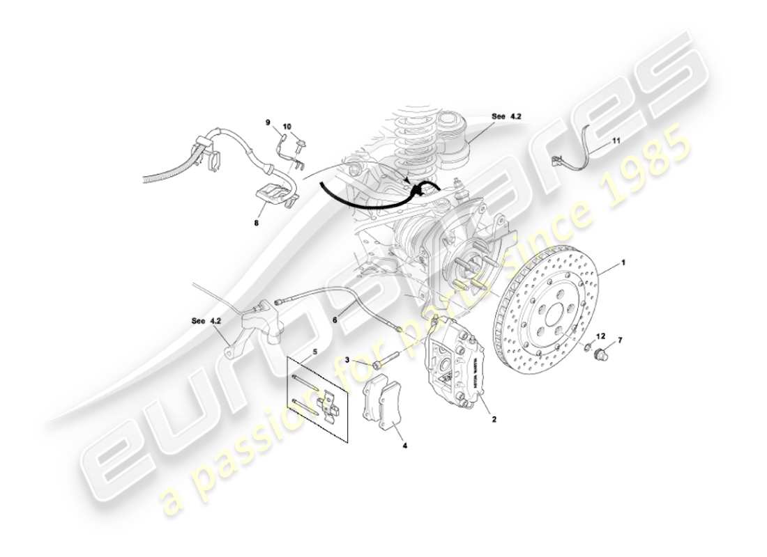 aston martin vanquish (2006) diagrama de piezas de frenos traseros